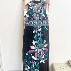 Maggy London Floral Sleeveless Dress - Black, Pink, Teal, maxi dress